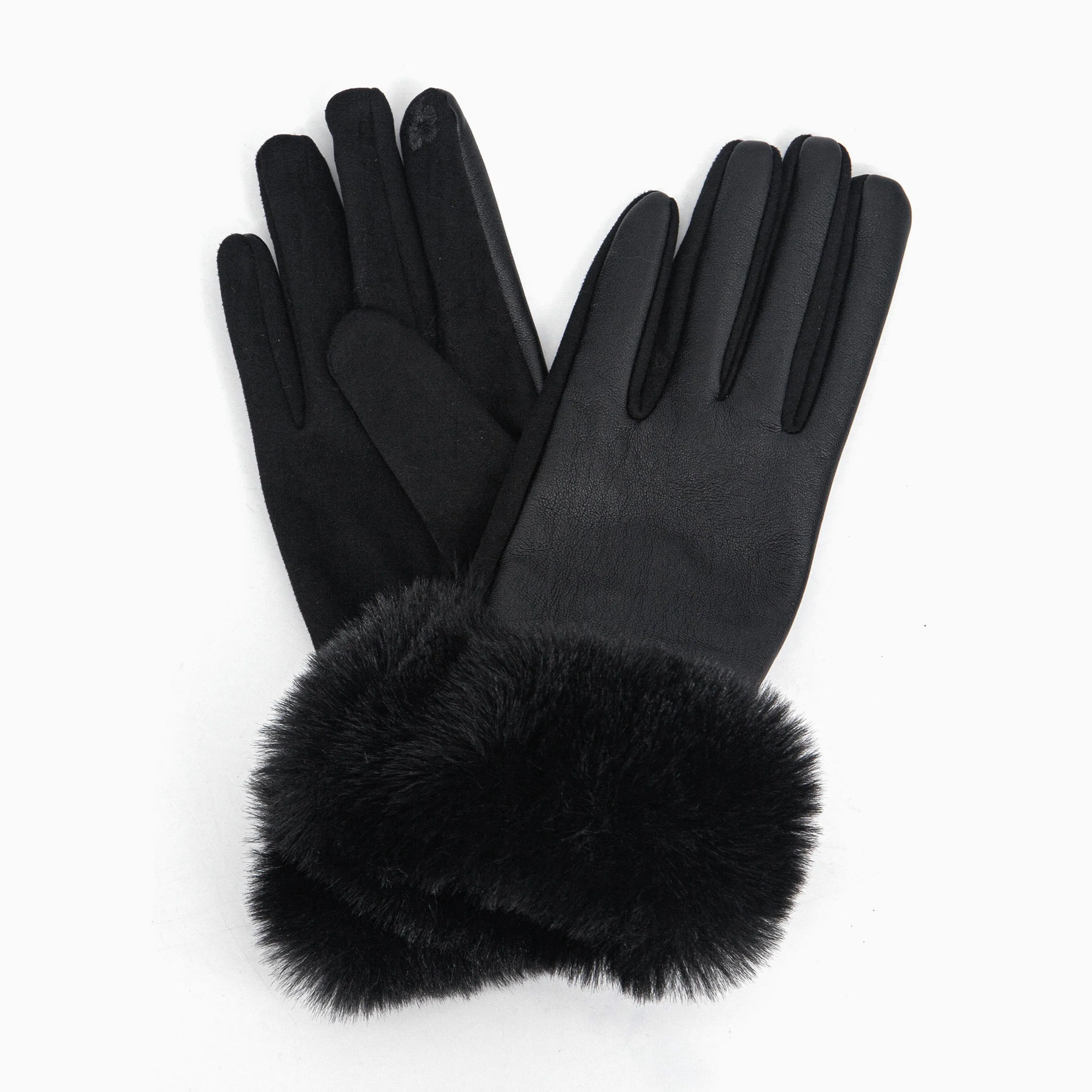 Maya Faux Fur Cuff Gloves - Black, PU