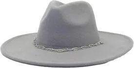Men's Vintage Panama Jazz Cap with Chain Decor Classic Wide Brim Fedora Hats for Women Men