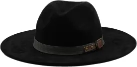 Men's Vintage Suede Fedora Wide Brim Fedora Hats for Women Men Panaman Jazz Cap with Pearls Belt