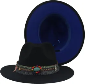 Men's Vintage Two-Color Wide Brim Fedora Hats for Women Unisex Church Party Tassel Panama Jazz Hat