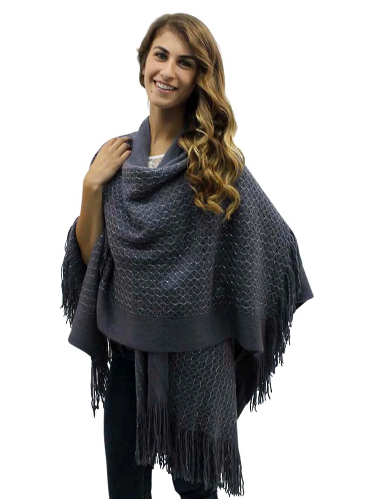 Metallic Knit Shawl Wrap