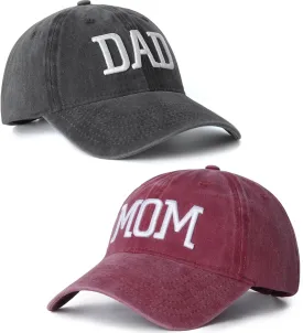 Mom and Dad Hats Set of 2 Pcs Embroidered Adjustable Baseball Caps Gift for Parents Couples Classic Mom Dad Gifts Hat