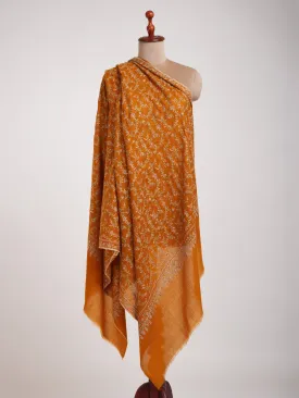 Mustard Orange Hand Embroidered Pashmina Shawl