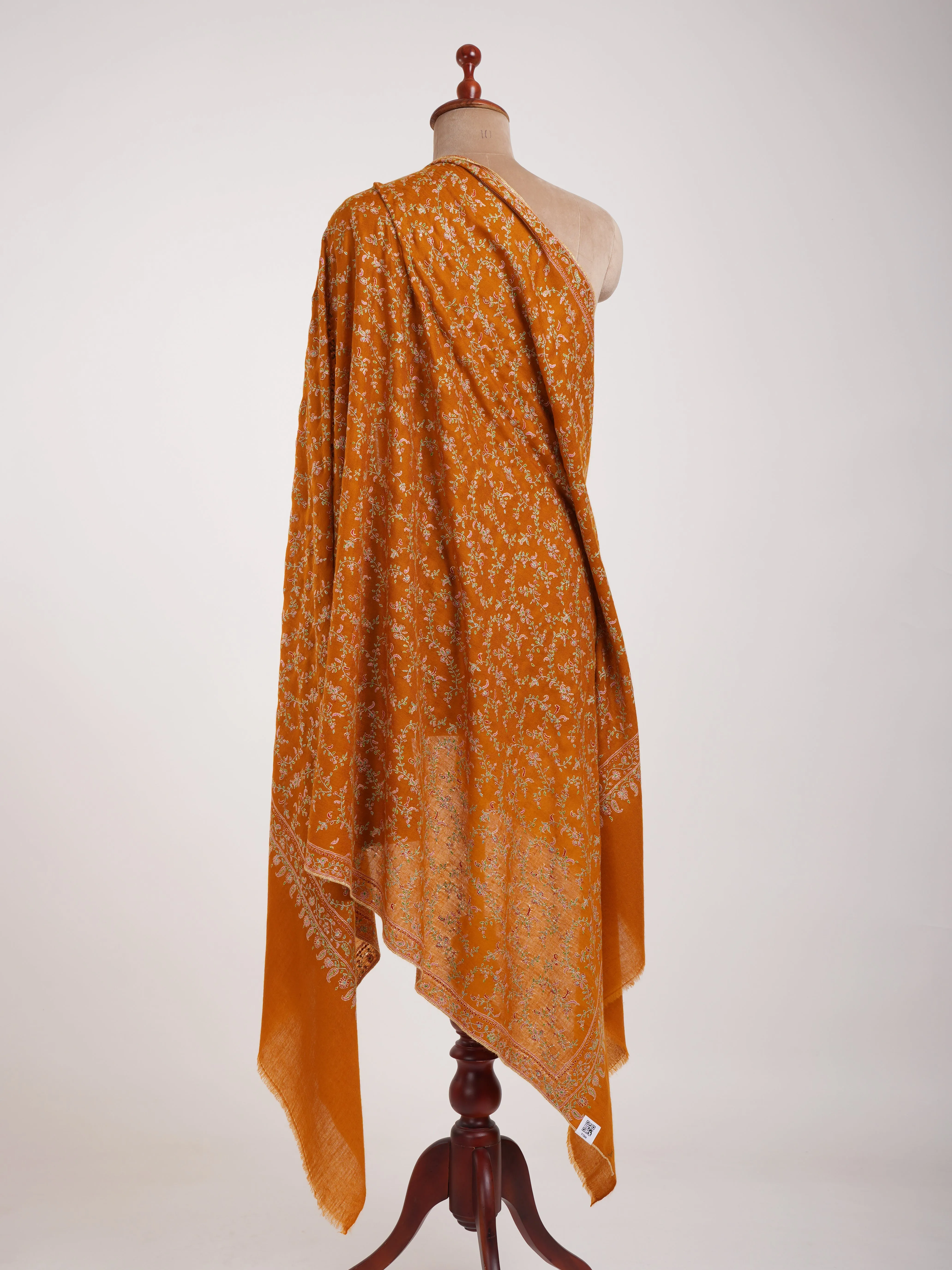 Mustard Orange Hand Embroidered Pashmina Shawl