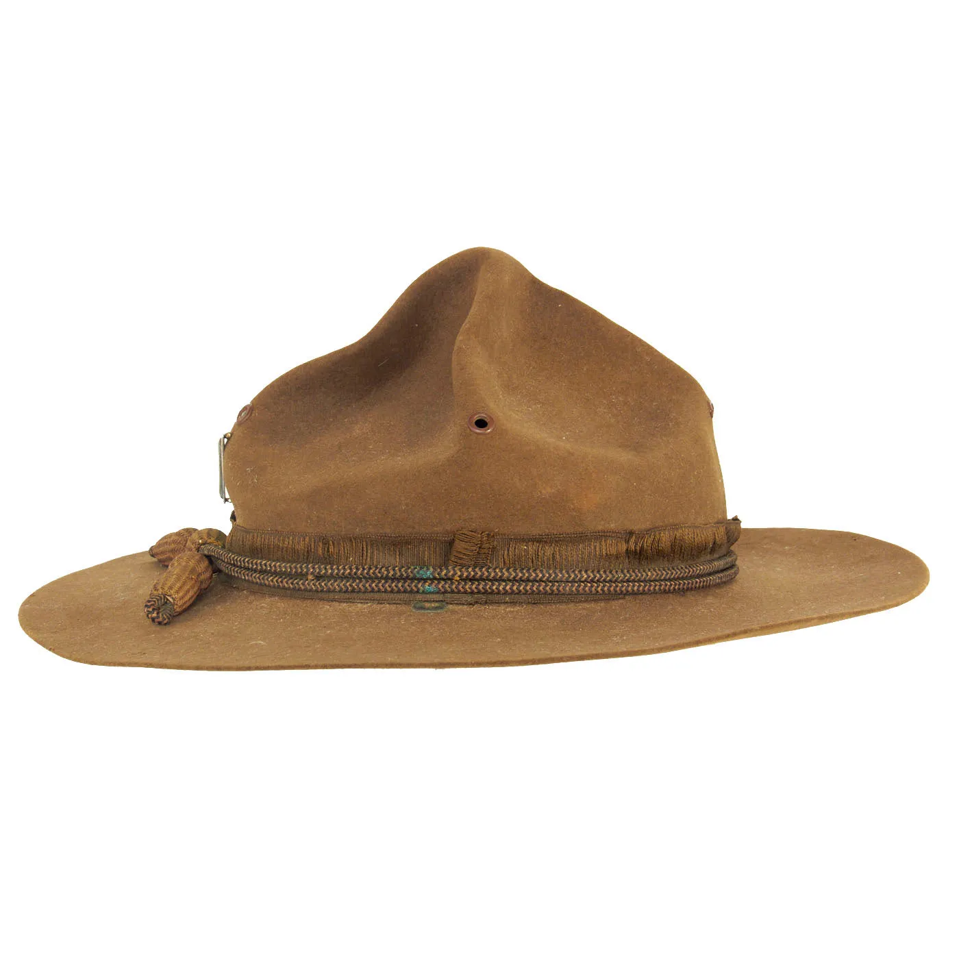 Original U.S. WWI US Army M1911 Felt Campaign Hat by Stetson With Officers’ Cord and “Coffin Bar” 1st Lieutenant Rank