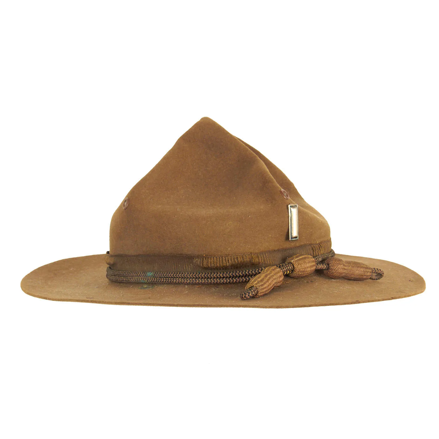 Original U.S. WWI US Army M1911 Felt Campaign Hat by Stetson With Officers’ Cord and “Coffin Bar” 1st Lieutenant Rank