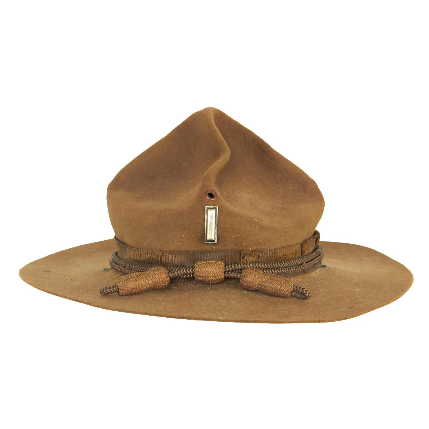 Original U.S. WWI US Army M1911 Felt Campaign Hat by Stetson With Officers’ Cord and “Coffin Bar” 1st Lieutenant Rank