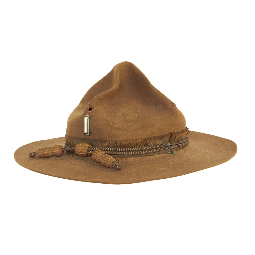 Original U.S. WWI US Army M1911 Felt Campaign Hat by Stetson With Officers’ Cord and “Coffin Bar” 1st Lieutenant Rank