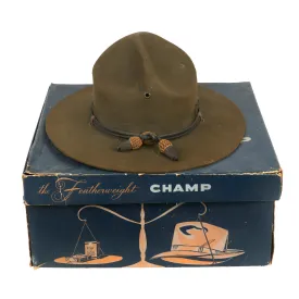 Original U.S. WWII Officers Private Purchase Campaign Hat with Officer’s Cord & Chinstrap in Original Box - The Featherweight Champ