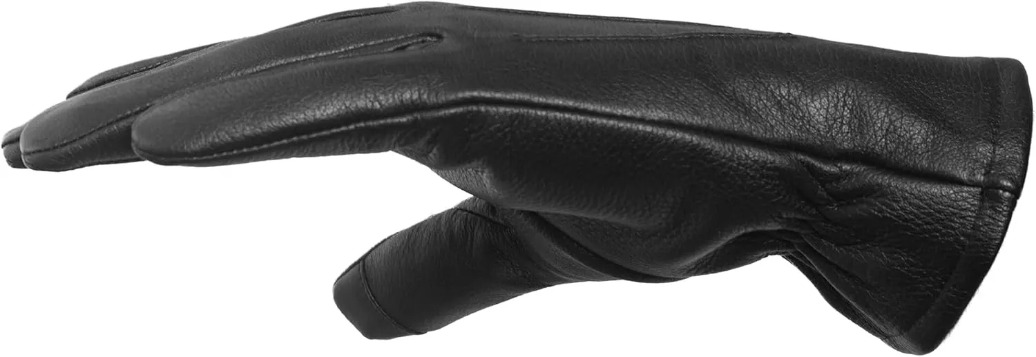 Pratt & Hart Gondola Mens Black Leather Gloves with Thinsulate (Touchscreen) Great for Winter Driving and Riding (Sheepskin)