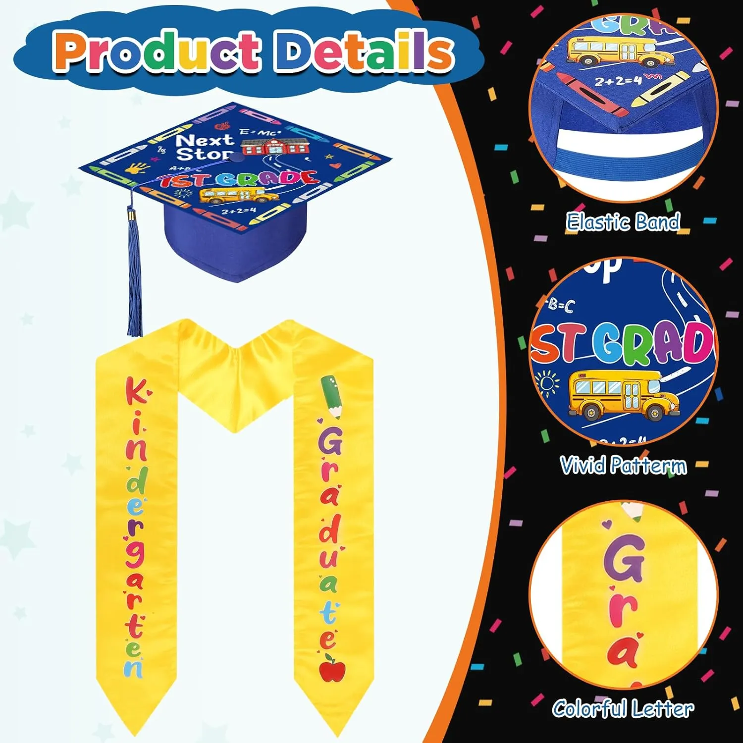 Preschool Graduation Cap and Stole for Kids Kindergarten Graduation, Next Stop 1st Grade Graduation Cap Kindergarten