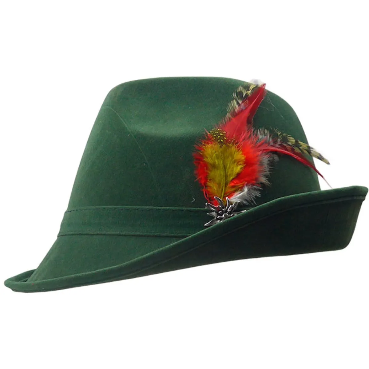 "German Hunter" Green Hat Fedora And Edelweiss & Feather