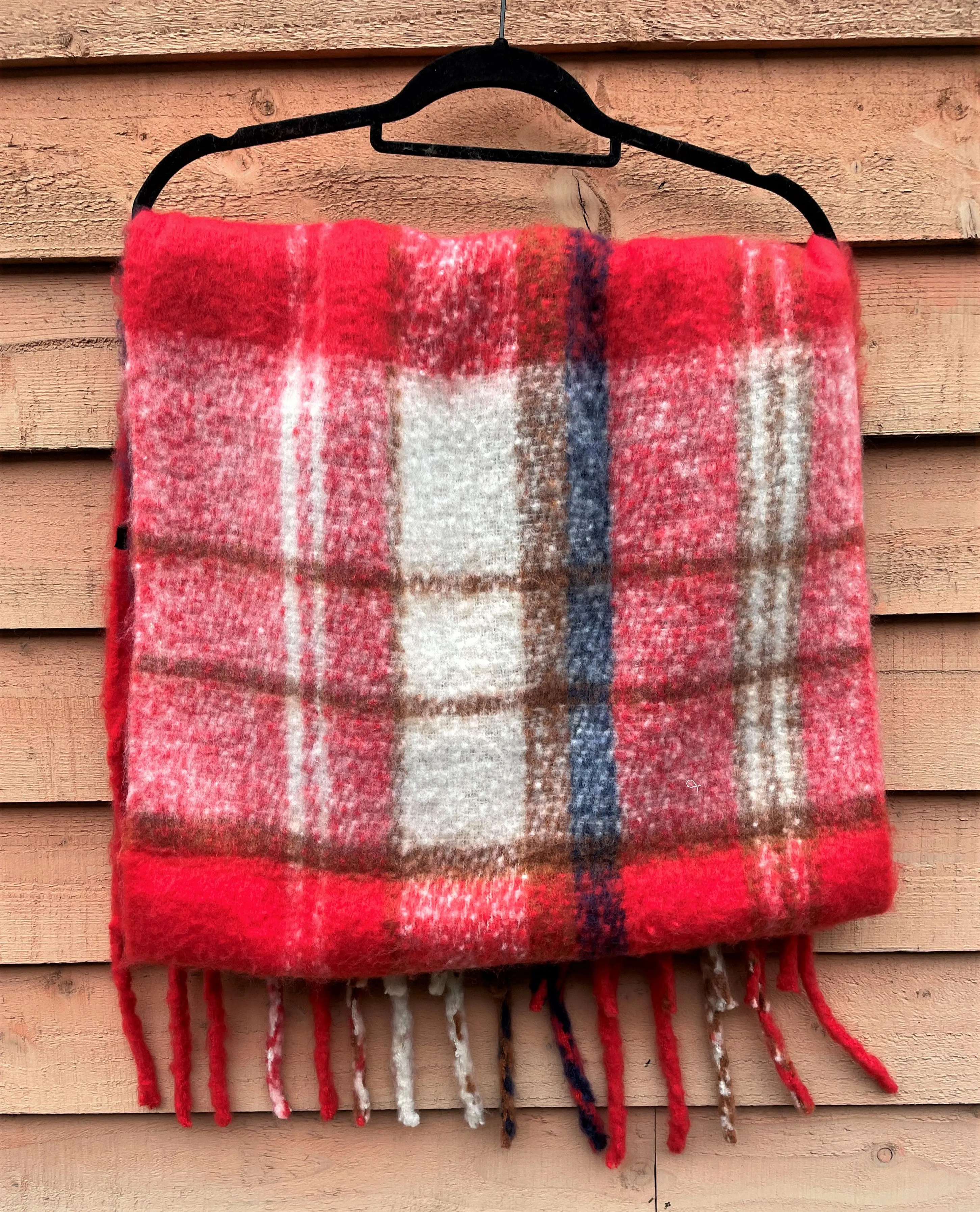 Red Check Tasselled Blanket Scarf