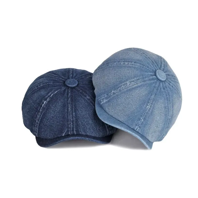 Retro Denim Newsboy Cap - Fushia