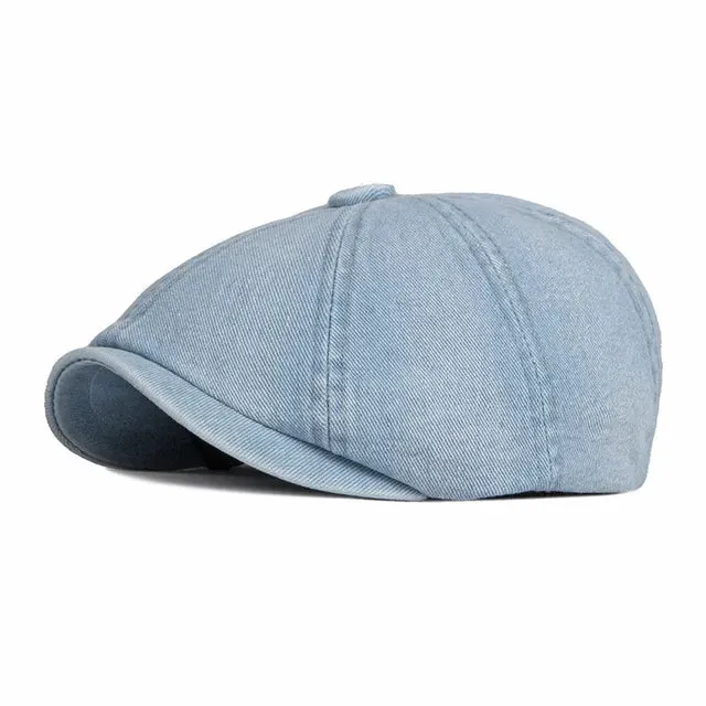 Retro Denim Newsboy Cap - Fushia