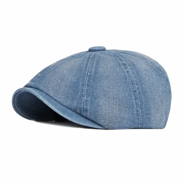 Retro Denim Newsboy Cap - Fushia