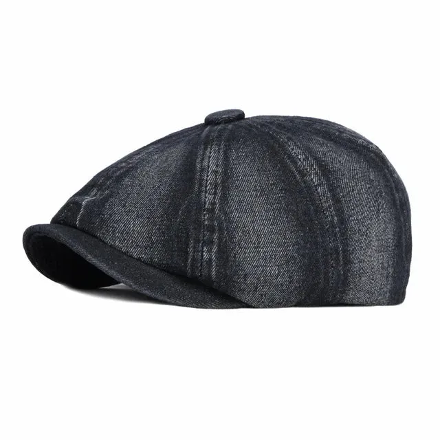 Retro Denim Newsboy Cap - Fushia