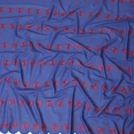 Royal blue Premium 100% Swiss cotton voile (Sudanese Thobe) fabric with cerise pink embroidery having stone work in geometric design-D13530