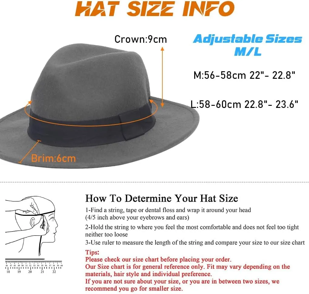 Ruphedy Wool Fedora Hats for Men Women Wide Brim Felt Panama Hat