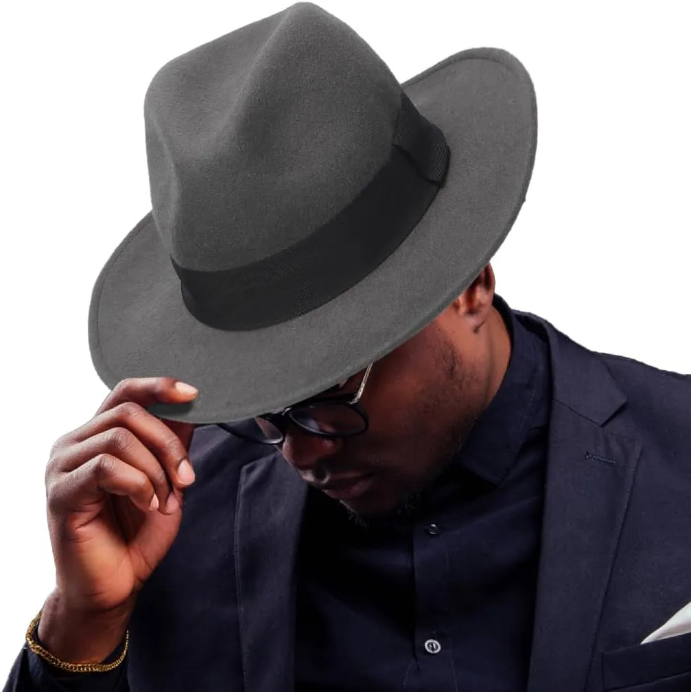 Ruphedy Wool Fedora Hats for Men Women Wide Brim Felt Panama Hat