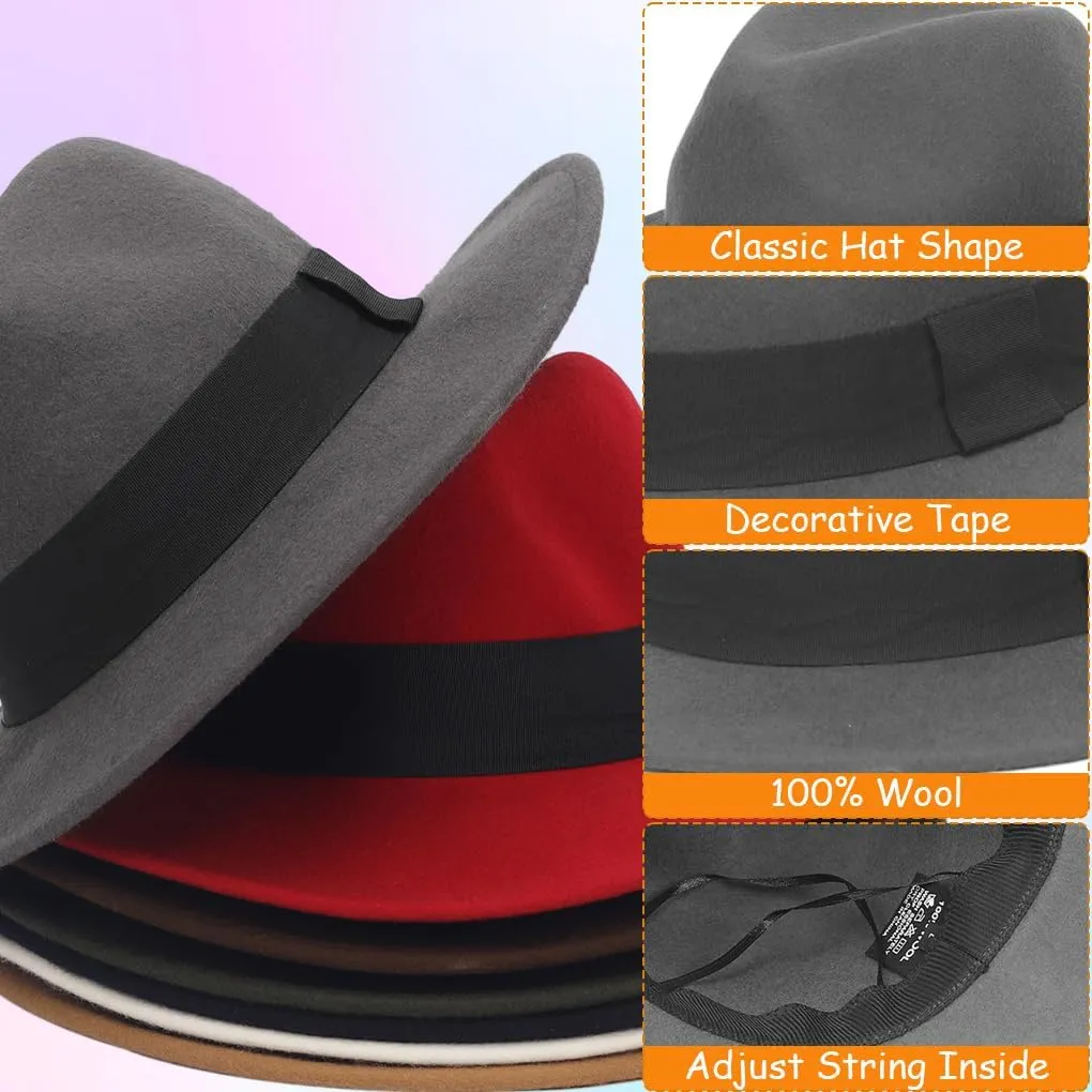Ruphedy Wool Fedora Hats for Men Women Wide Brim Felt Panama Hat