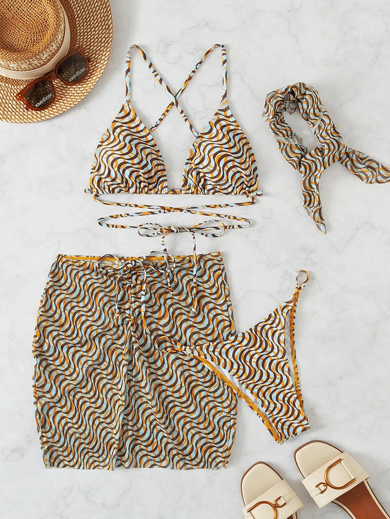 Safari Sun Lace-Up Bikini & Wrap 4 Piece Suit