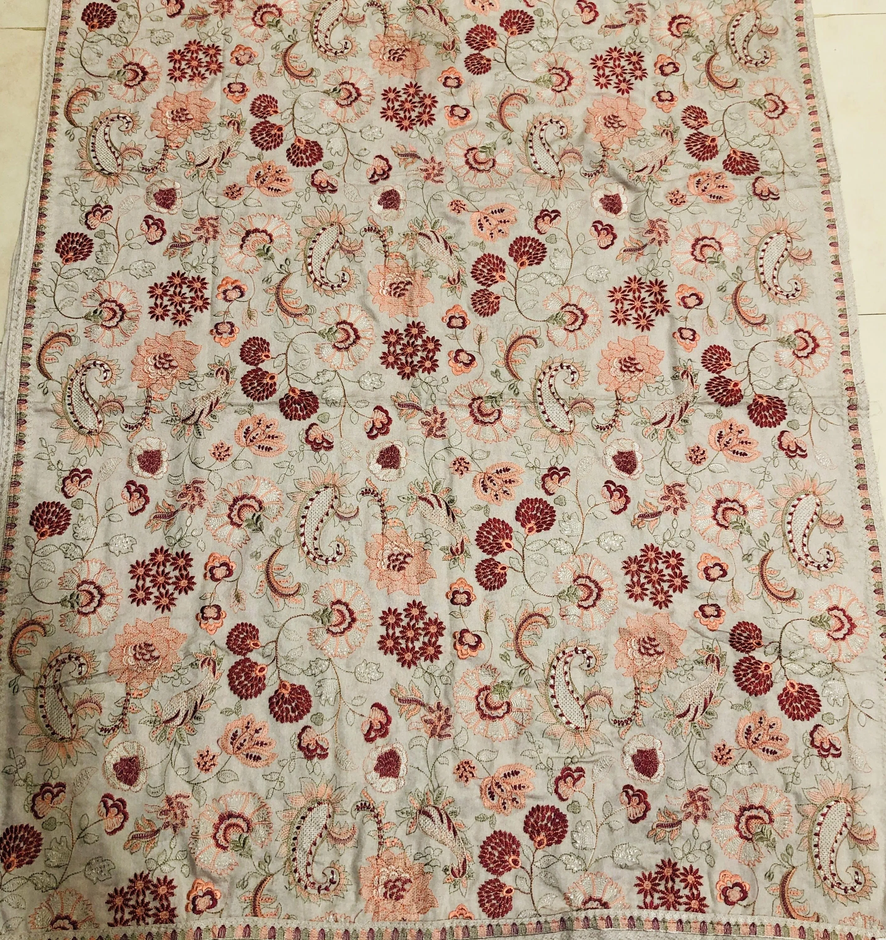 Sarinnah D77-Embroidered Karandi Beige Shawl