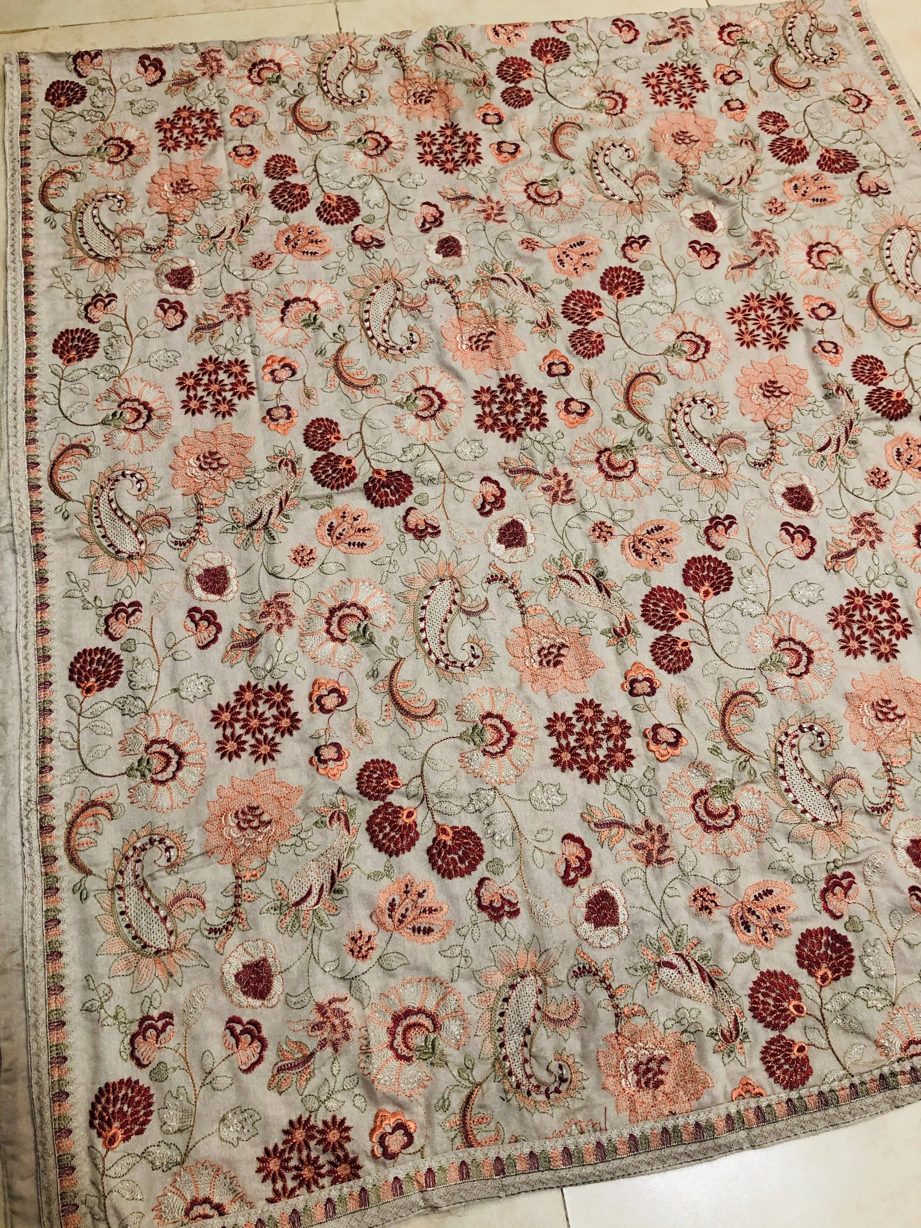 Sarinnah D77-Embroidered Karandi Beige Shawl