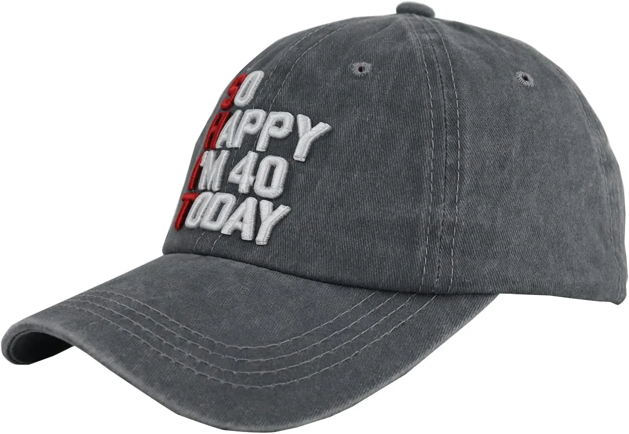 So Happy I'm 40 Today Baseball Cap for Men Women, Adjustable Embroidered Cotton Vintage 40th Birthday Hat