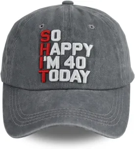 So Happy I'm 40 Today Baseball Cap for Men Women, Adjustable Embroidered Cotton Vintage 40th Birthday Hat