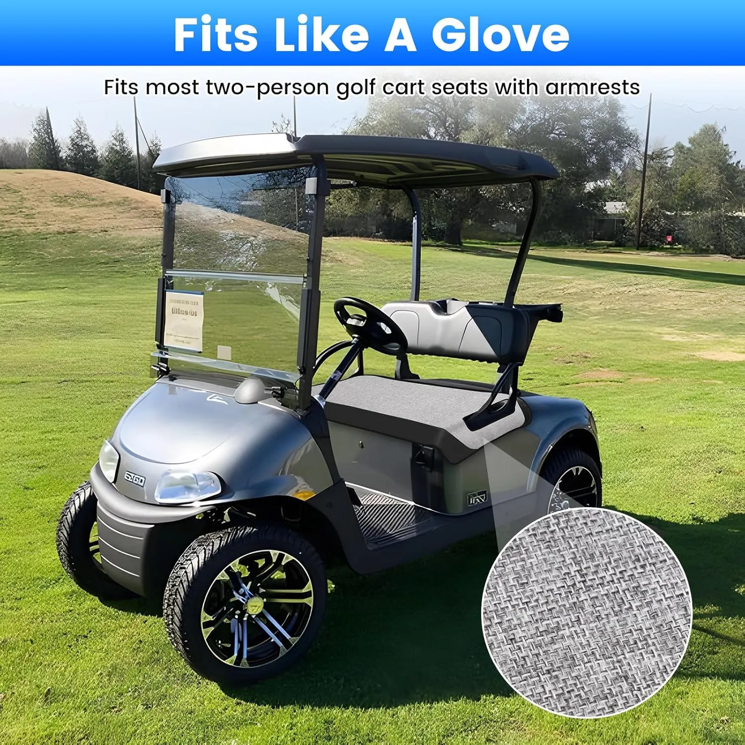 T TGBROS Golf Cart Seat Covers for 2 Person Seats EZGO, Yamaha & Club Car with Armrests Universal Golf Cart Seat Blanket Cushion Front & Rear All Weather Accessories - Black Leather & Gray Linen