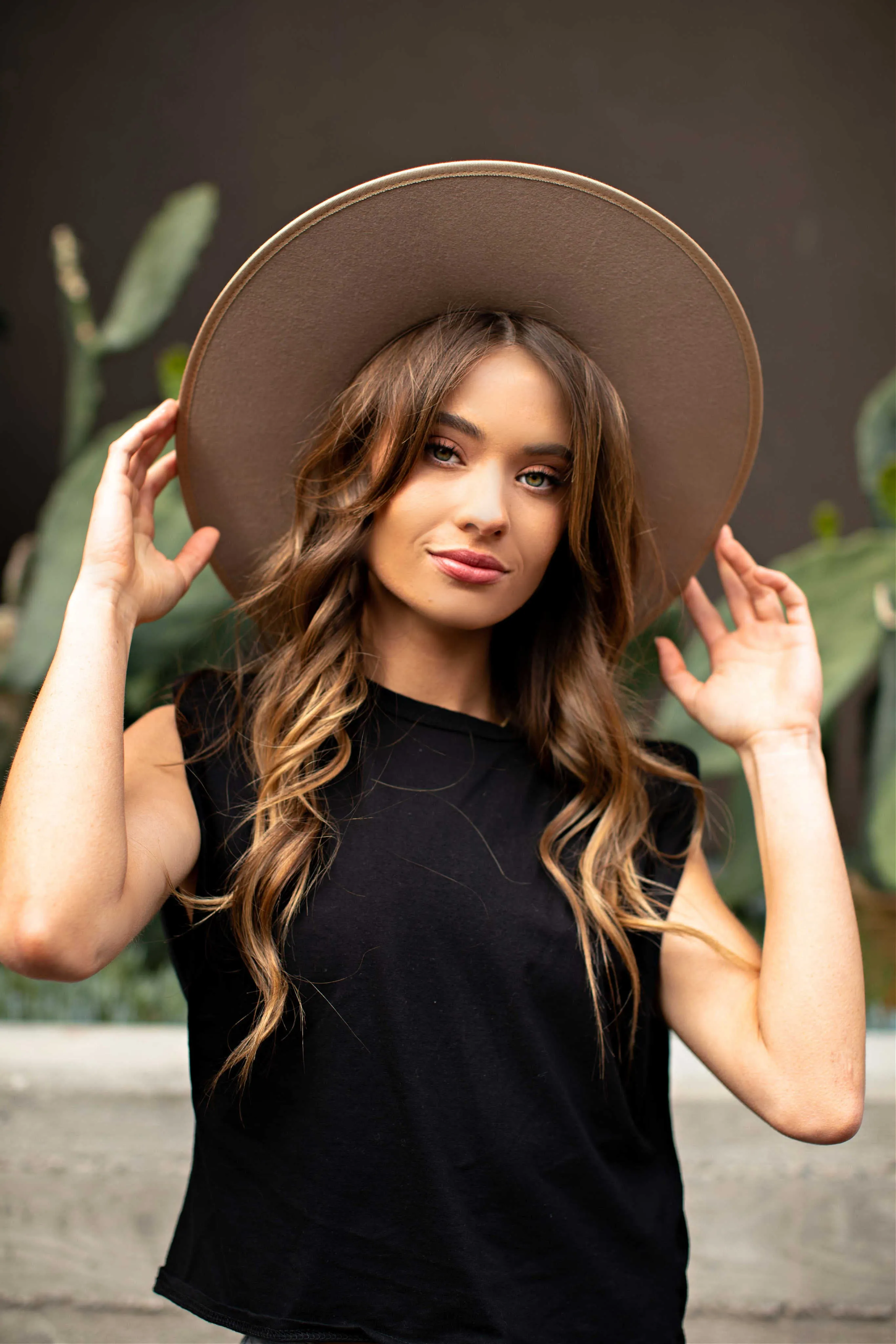 The Billie Wool Hat in Taupe w/ Studded Trim