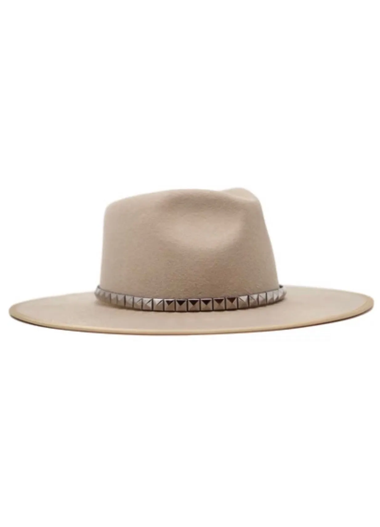 The Billie Wool Hat in Taupe w/ Studded Trim