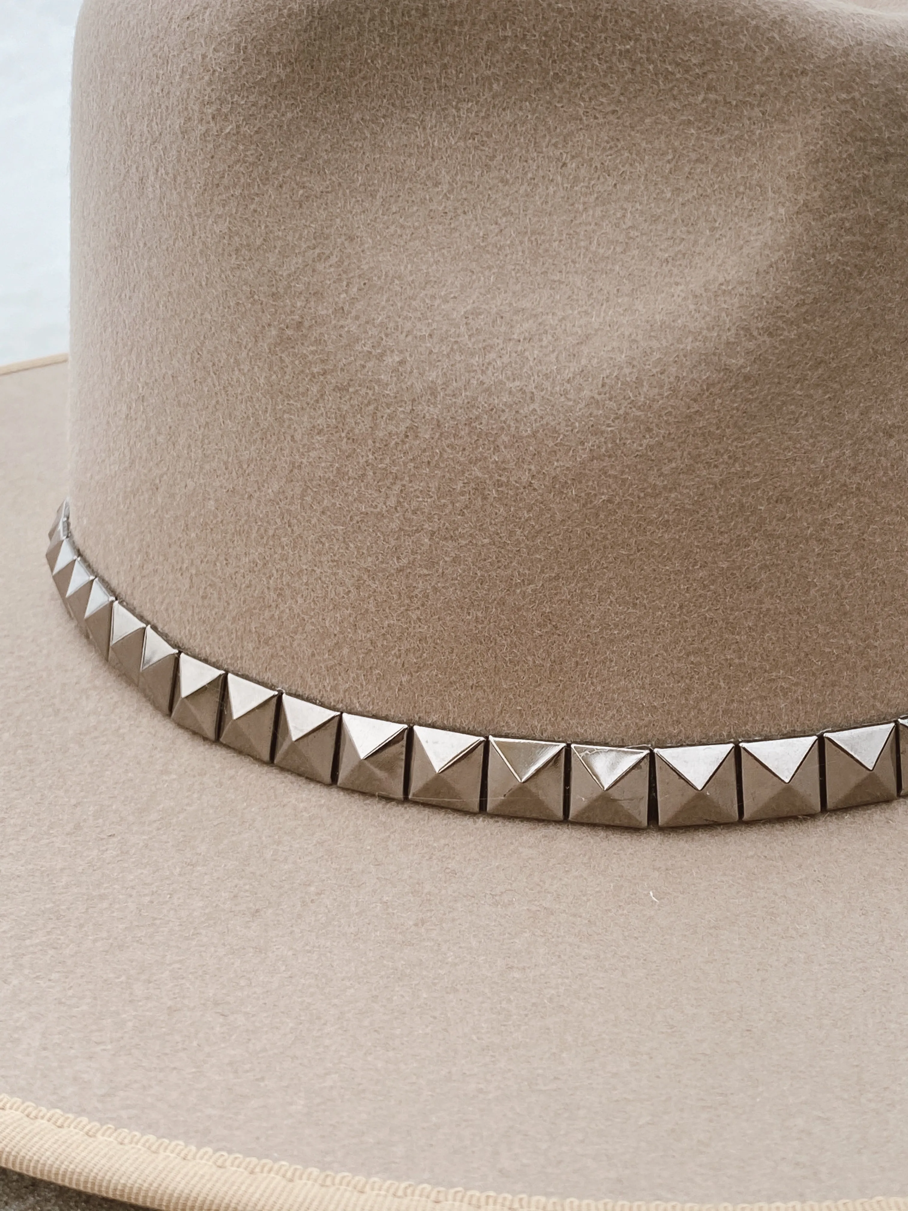 The Billie Wool Hat in Taupe w/ Studded Trim