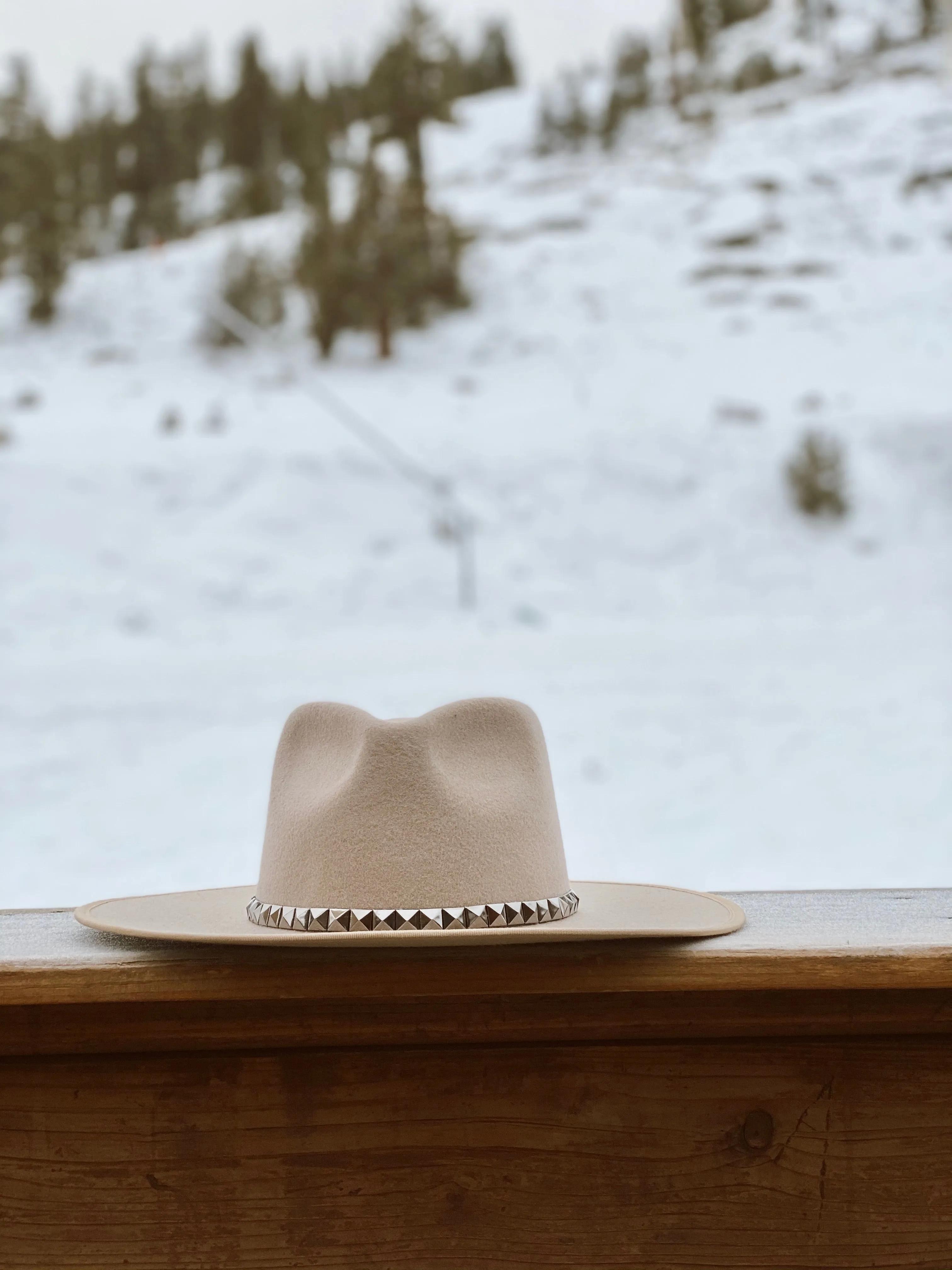 The Billie Wool Hat in Taupe w/ Studded Trim