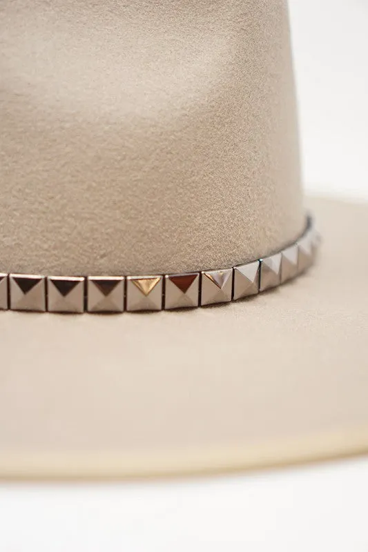 The Billie Wool Hat in Taupe w/ Studded Trim