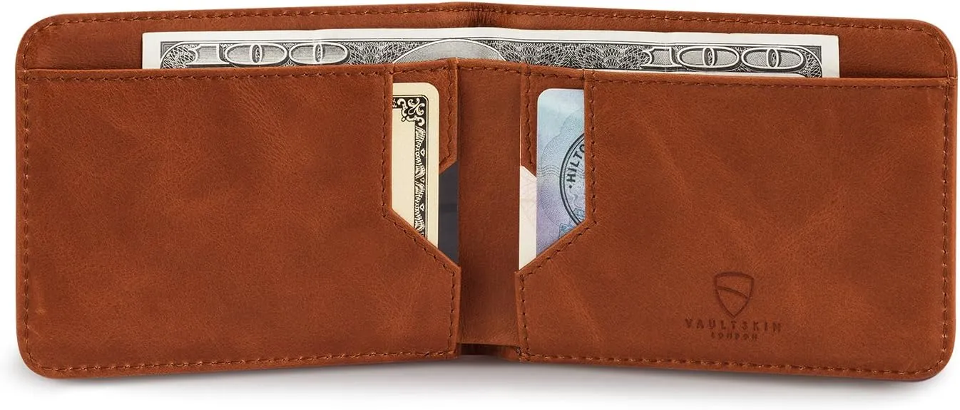 Vaultskin MANHATTAN Slim RFID Blocking Bifold Leather Wallet for Men - Minimalist Front Pocket Card Holder, Holds 9 Cards & Cash, Premium Italian Leather