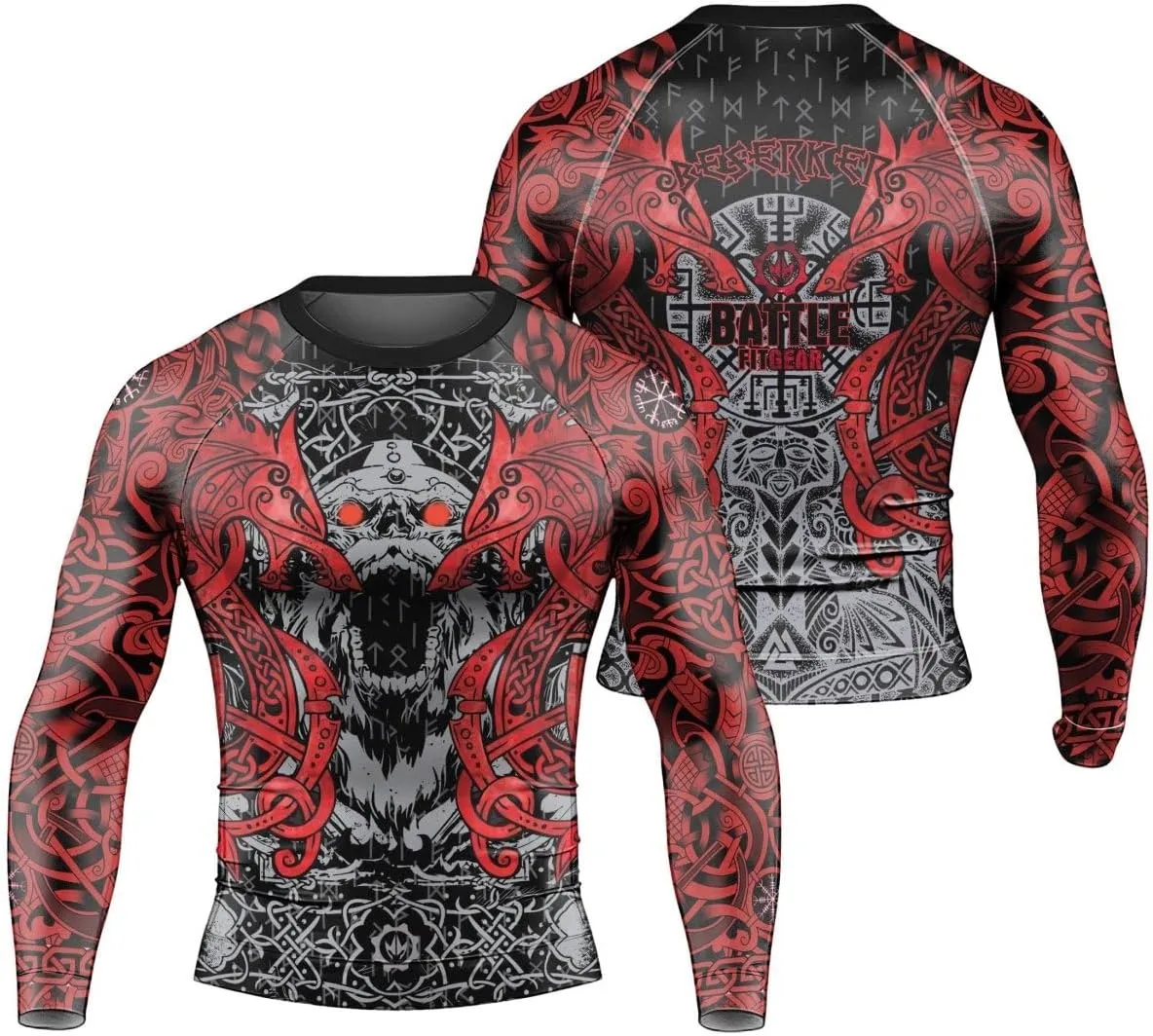 Viking Berserker Men's Rash Guard Shirts Long Sleeve, Baselayer Compression Shirt for Jiu Jitsu MMA