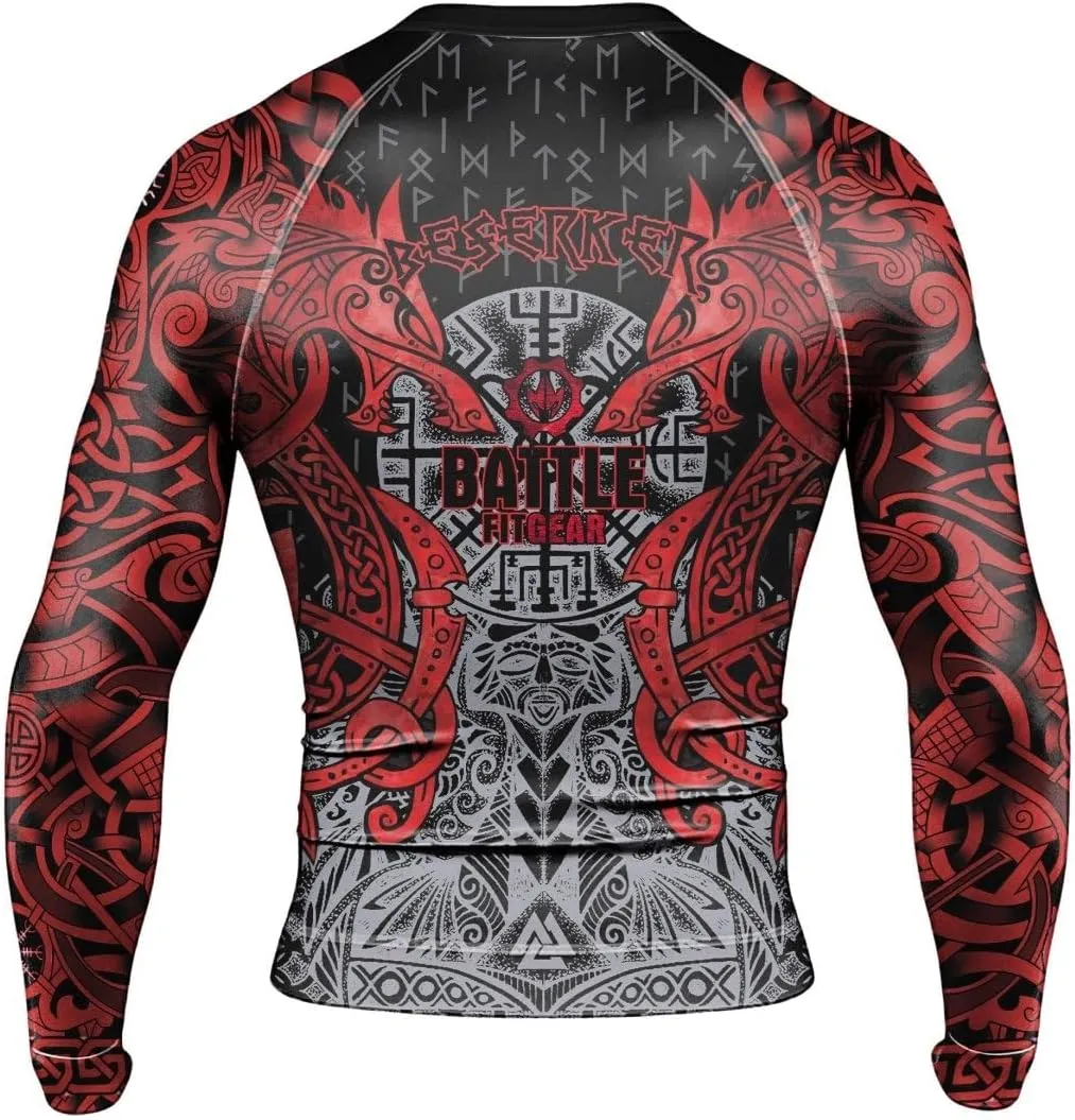 Viking Berserker Men's Rash Guard Shirts Long Sleeve, Baselayer Compression Shirt for Jiu Jitsu MMA