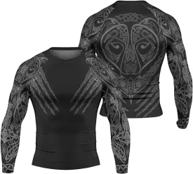 Viking Berserker Men's Rash Guard Shirts Long Sleeve, Baselayer Compression Shirt for Jiu Jitsu MMA