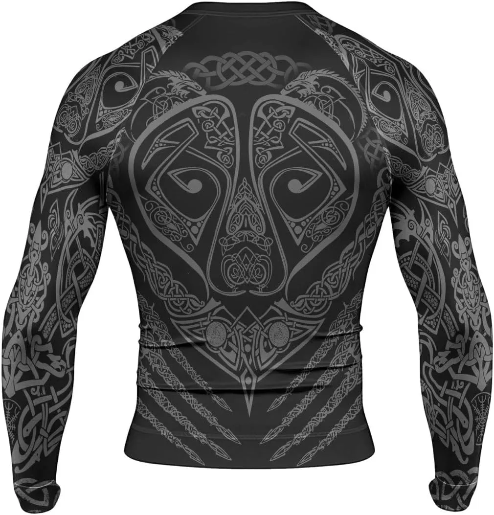 Viking Berserker Men's Rash Guard Shirts Long Sleeve, Baselayer Compression Shirt for Jiu Jitsu MMA