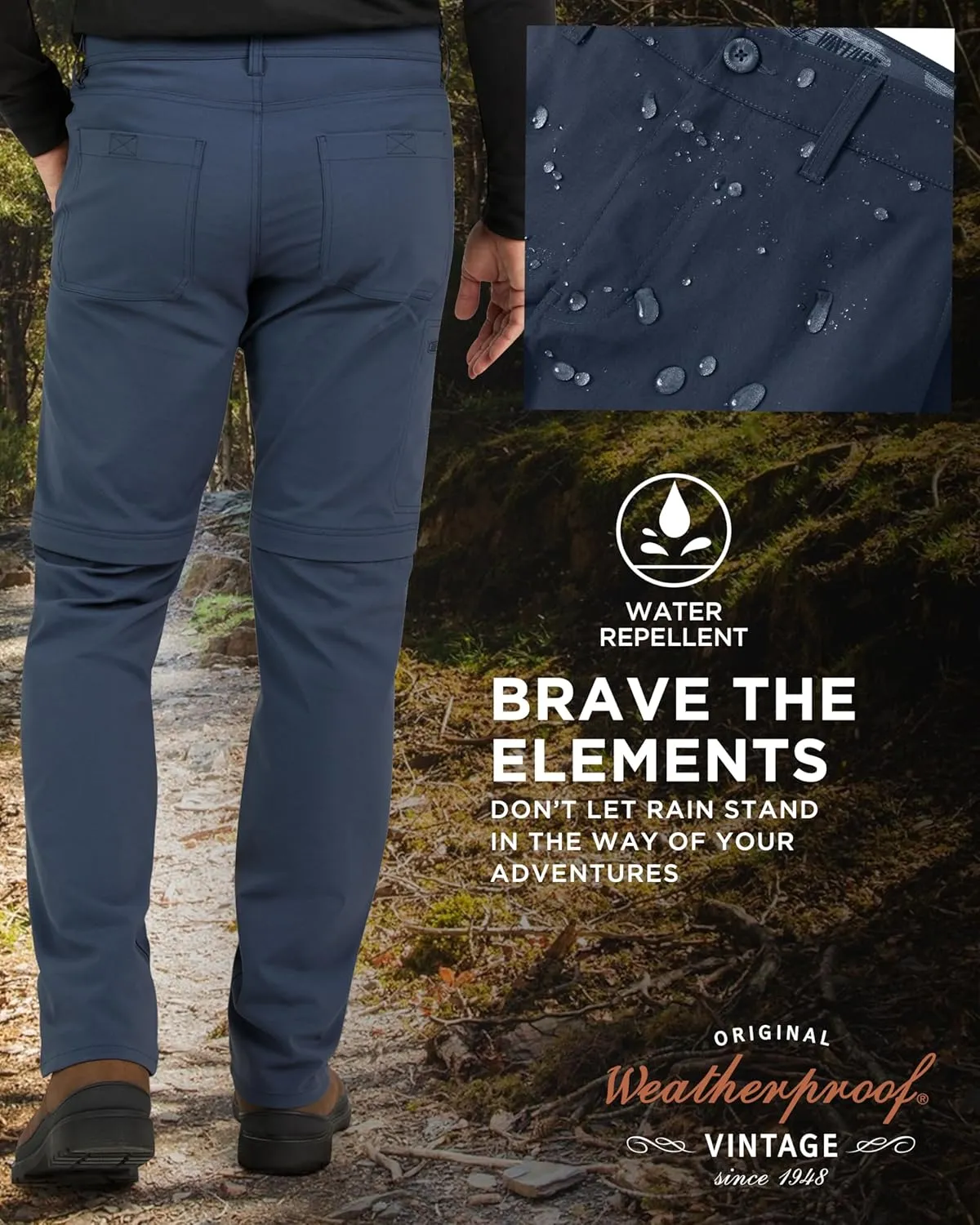 Weatherproof Vintage Mens Convertible Pants - Hiking Pants for Mens with Zip-Off to Short | Mens Utility Hiking Travel Pants
