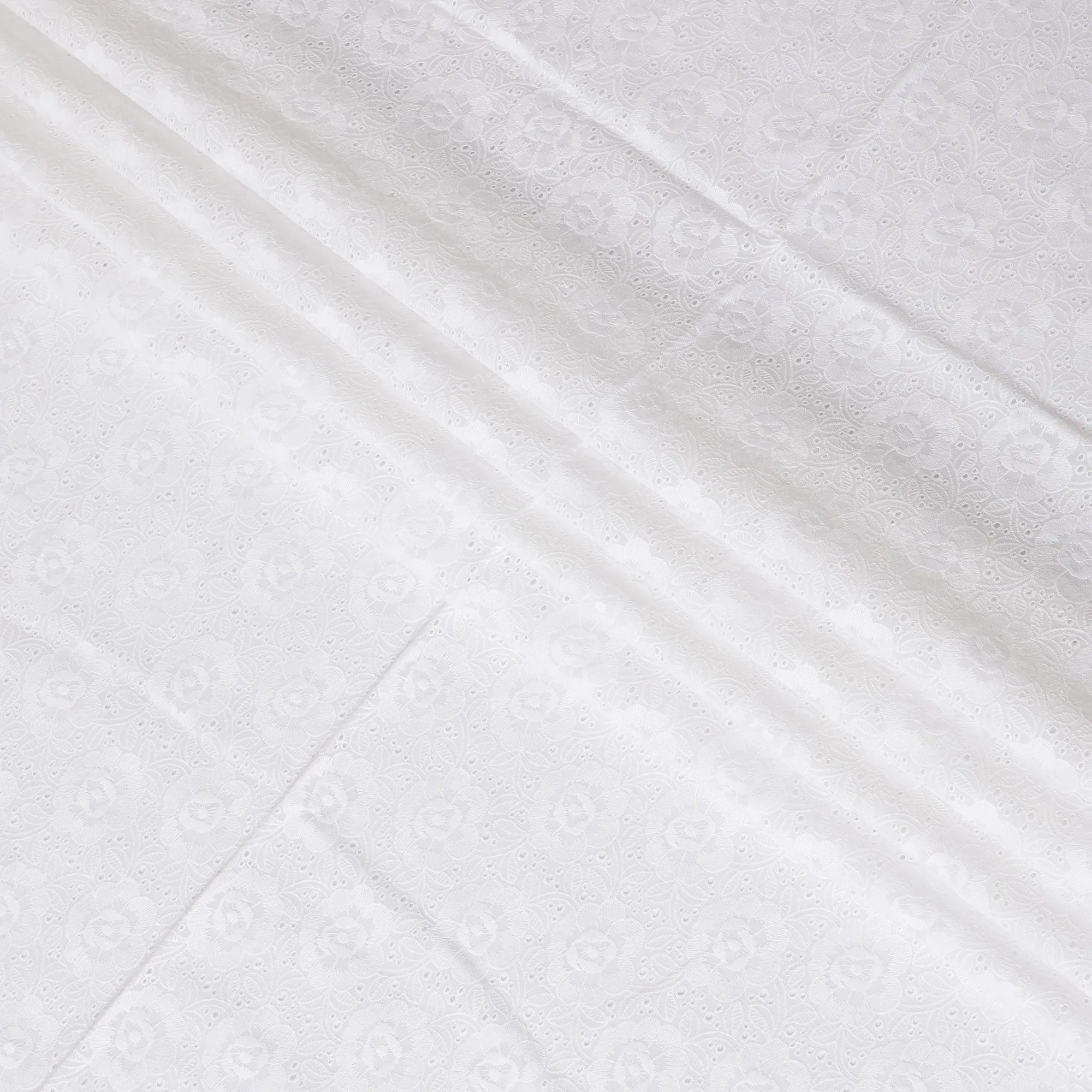 White Premium pure cotton voile fabric with same tone embroidery in floral design-D13617