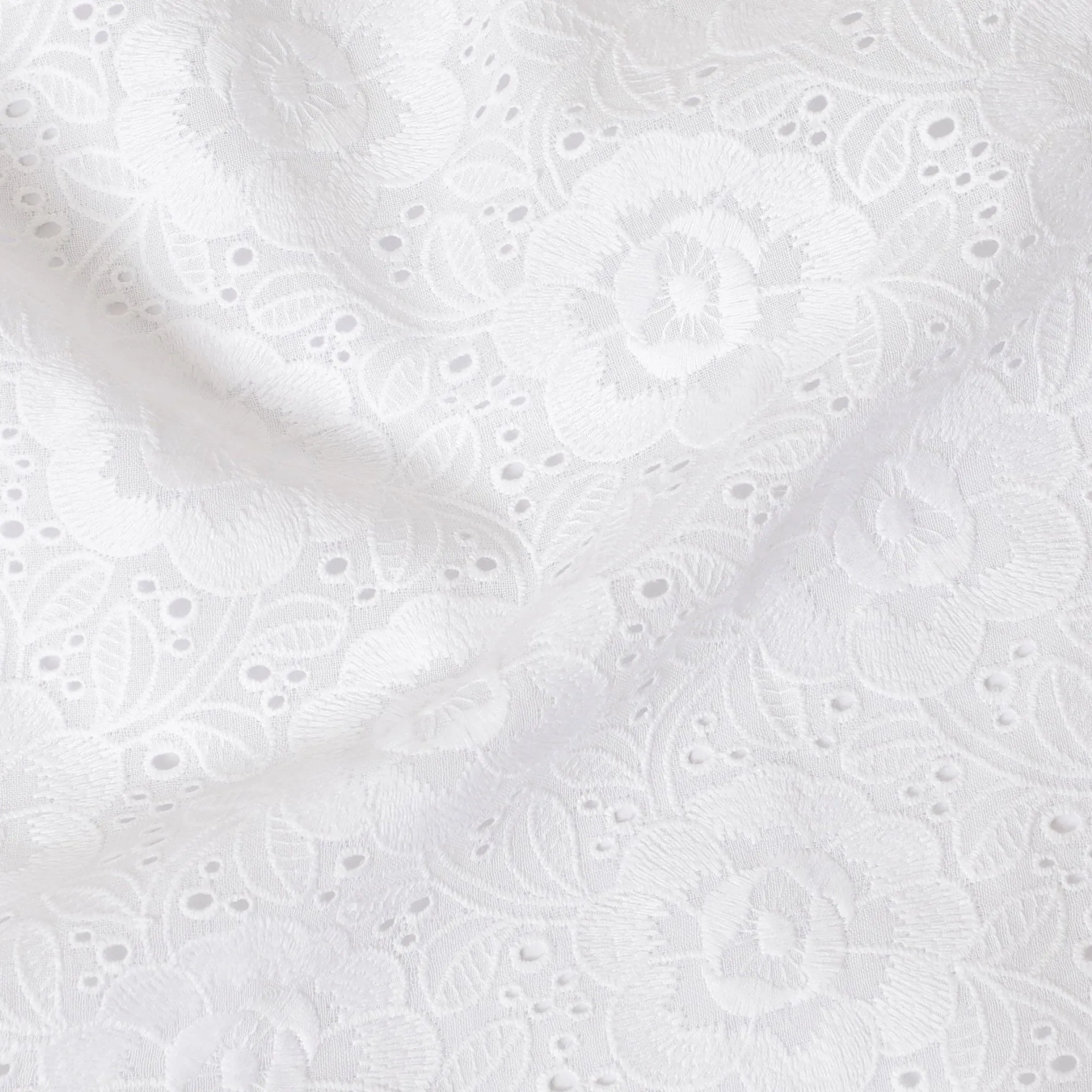 White Premium pure cotton voile fabric with same tone embroidery in floral design-D13617