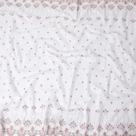 White Premium Swiss cotton voile thobe with same tone and pale brown embroidery in floral design having stone work-D11625