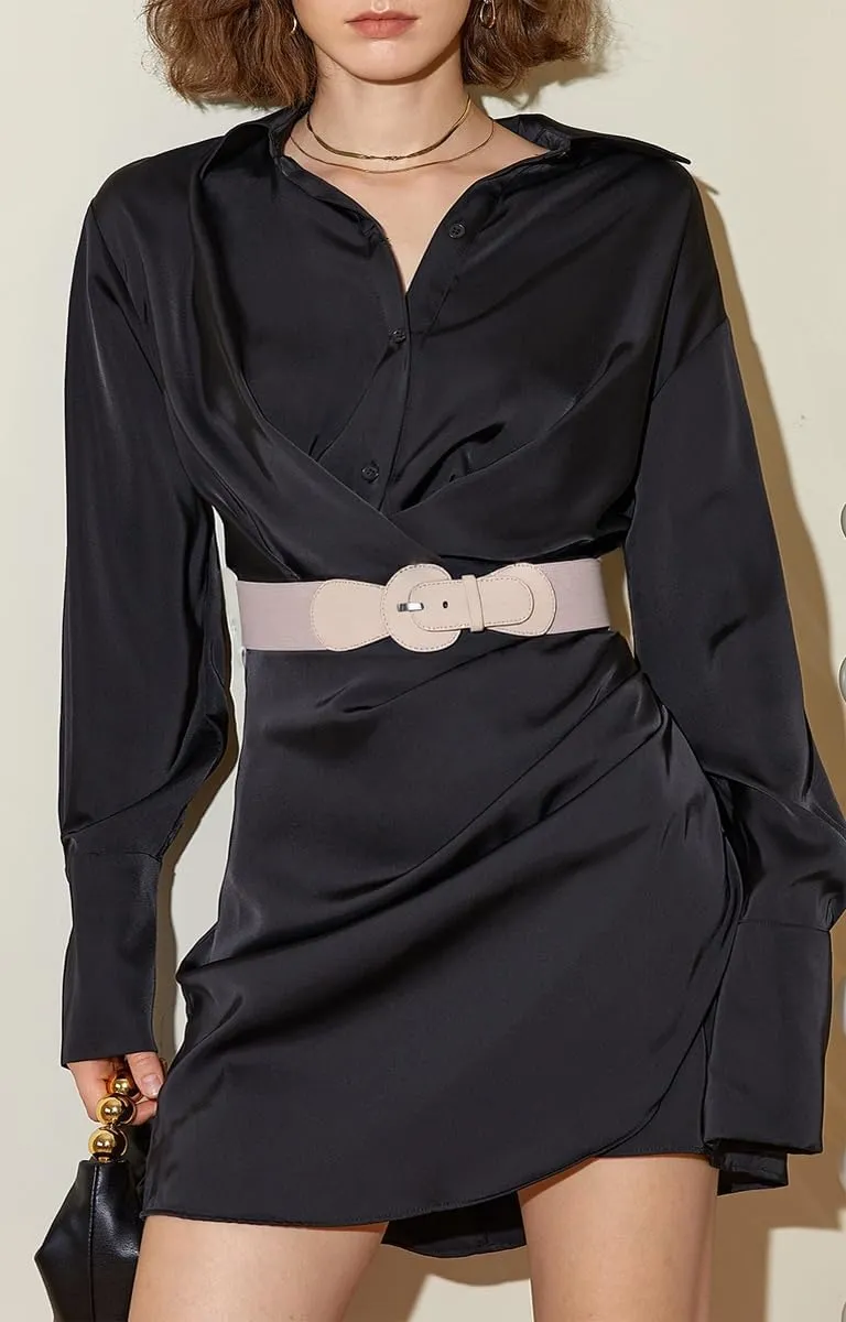 Women's Wide Stretchy Cinch Belt Vintage Chunky Buckle Elastic Belts for Dress