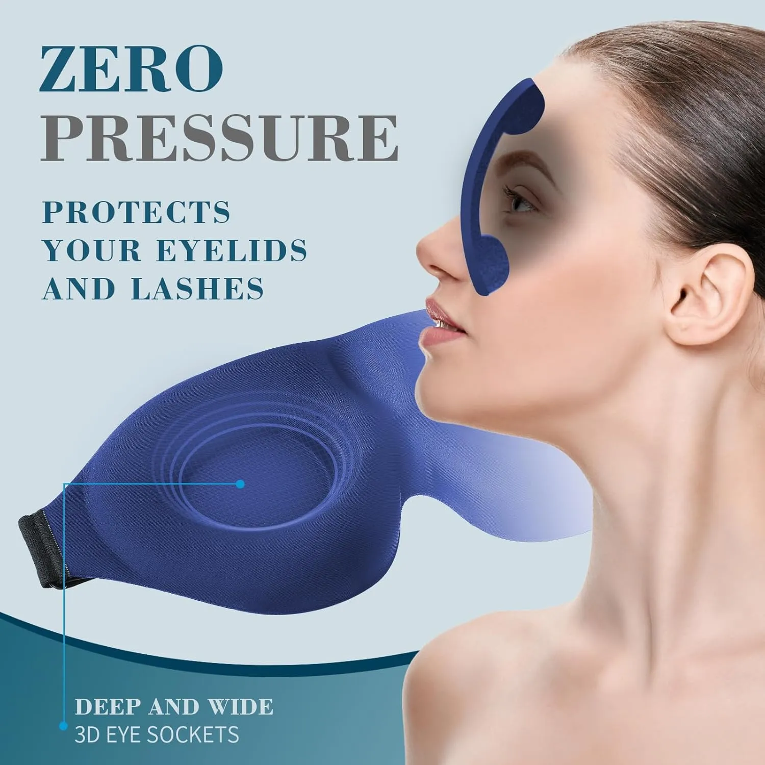 ZGGCD Sleep Mask for Side Sleeper, Light Blocking Sleeping Eye Mask for Women Men, 3D Contoured Cup Night Blindfold, Luxury Eye Cover Eyeshade with Adjustable Strap for Travel, Nap, Blue